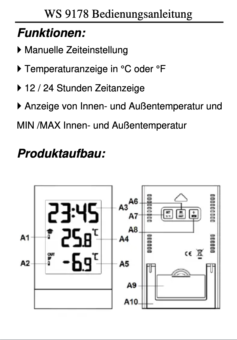 Page n°1 - Manuel utilisateur Techno Line WS 9178
