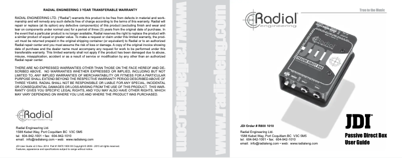 Page n°1 - Manuel utilisateur Radial Engineering JDI Mk3