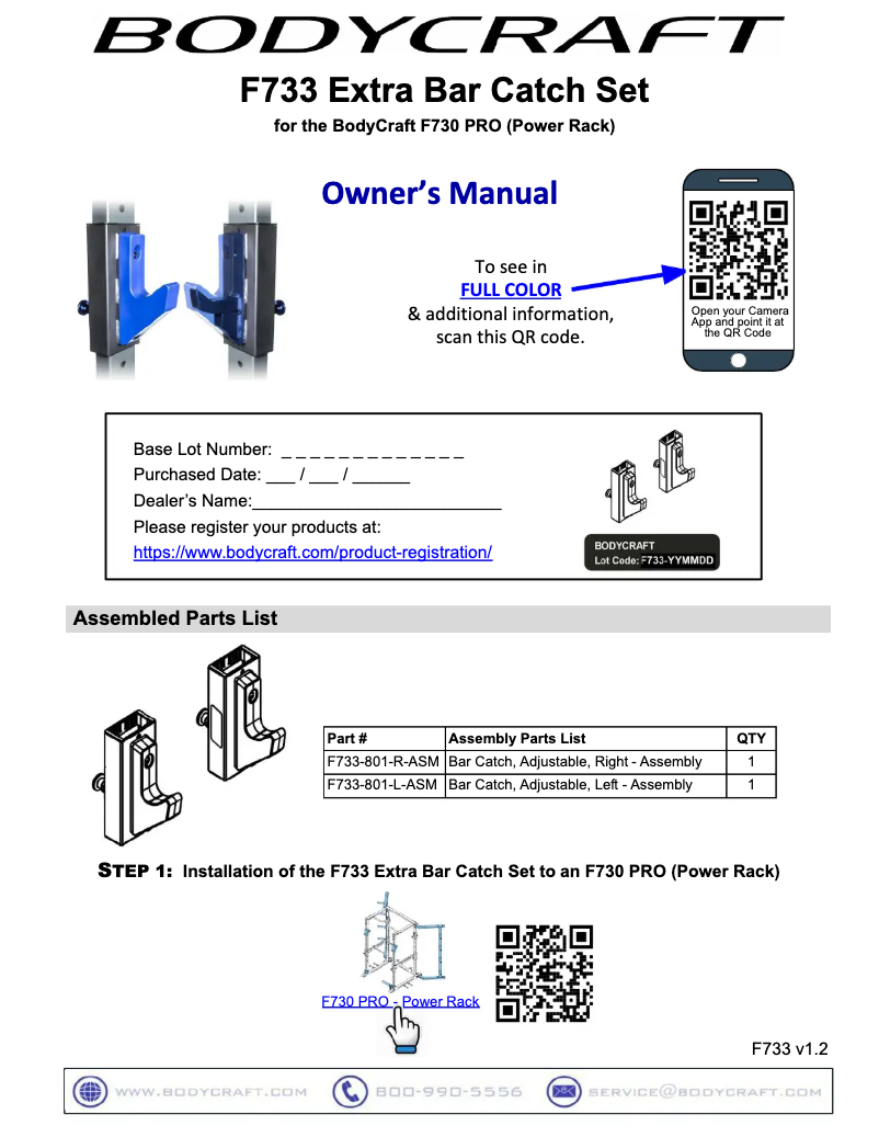 Page 1 of the manual User Manual BodyCraft F730