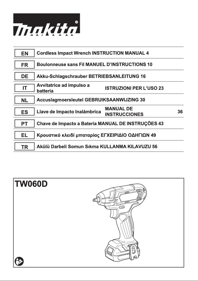 Page 1 de la notice Manuel utilisateur Makita TW060D