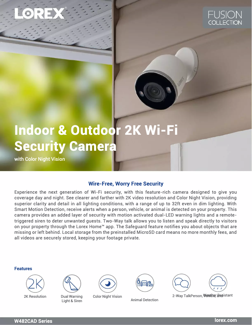 Page 1 de la notice Fiche technique Lorex W482CAD-E