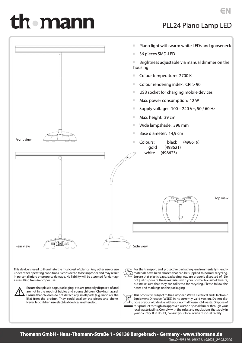 Page 1 de la notice Manuel utilisateur Thomann PLL24