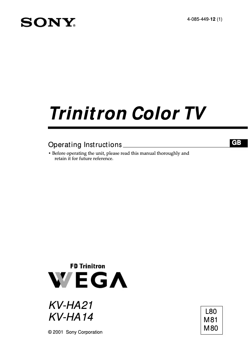 Page 1 de la notice Manuel utilisateur Sony KV-HA14L80