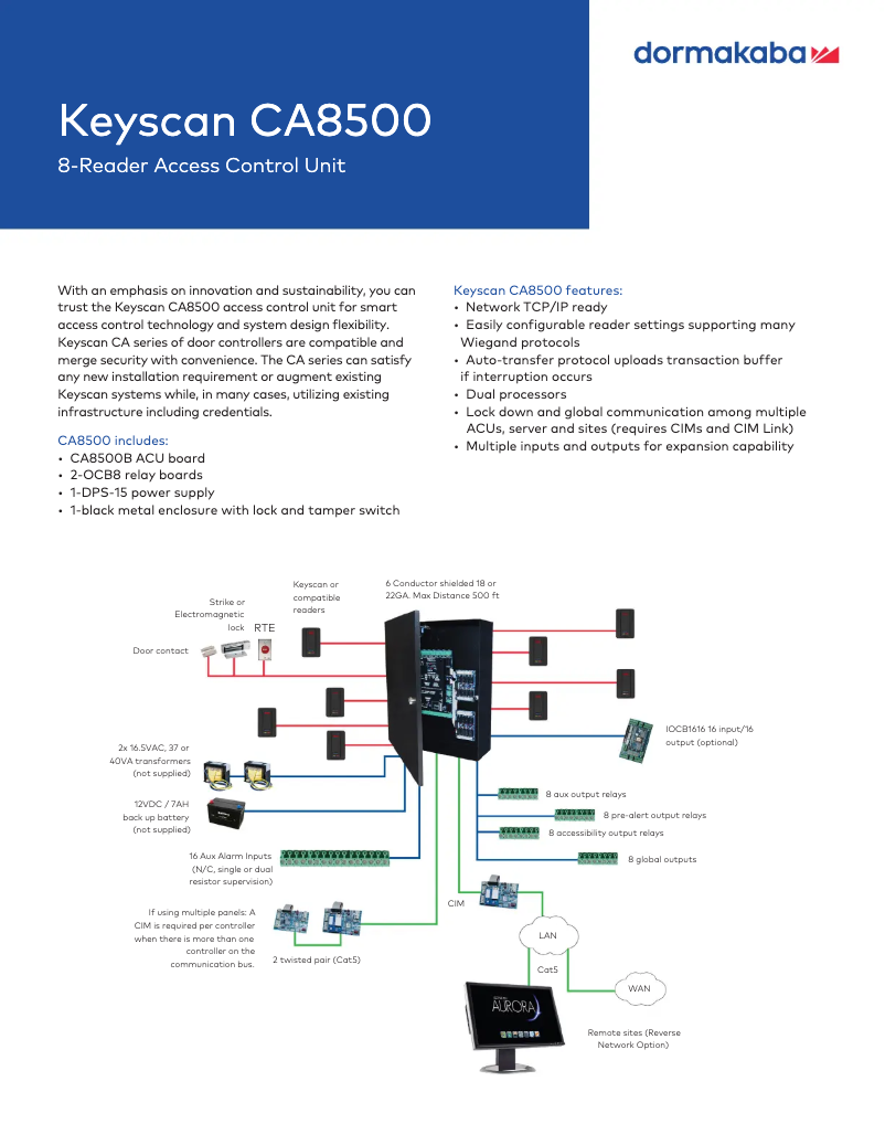 Page 1 de la notice Manuel utilisateur Dormakaba Keyscan CA8500