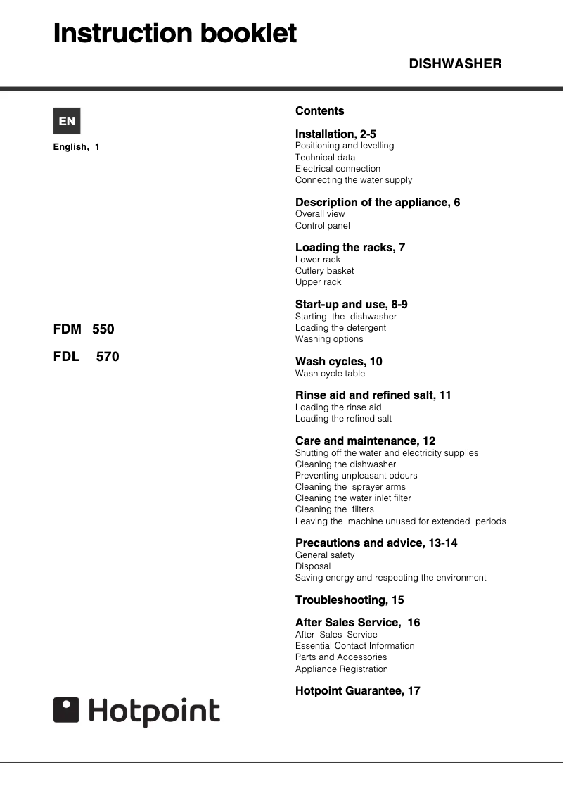 Page 1 of the manual User Manual Hotpoint FDM550P