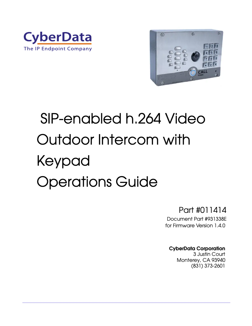 Page 1 de la notice Manuel utilisateur CyberData Systems SIP h.264