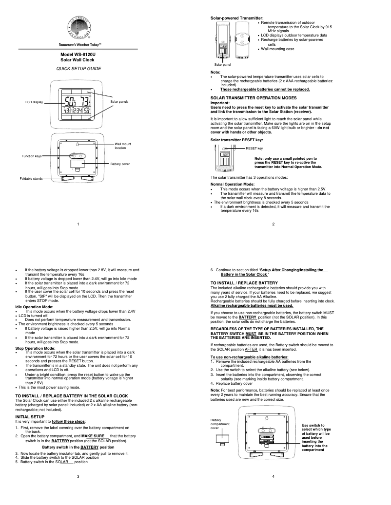 Page n°1 - Manuel utilisateur La Crosse Technology WS-8120U-IT-BR