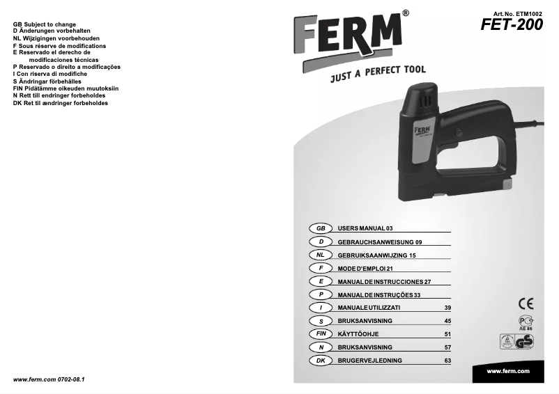 Page n°1 - Manuel utilisateur Ferm FET-200