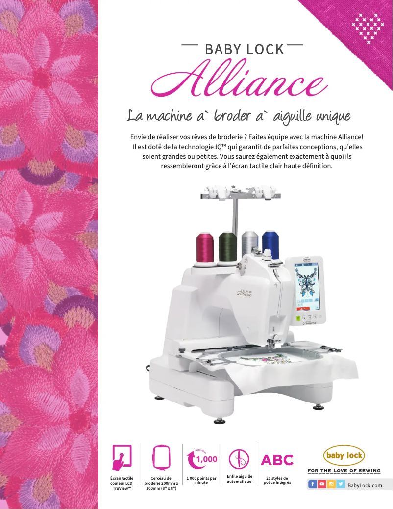 Page 1 de la notice Fiche technique Baby Lock Alliance BNAL
