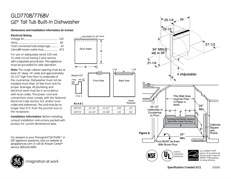 Page 1 de la notice Fiche technique GE GLD7708VBB