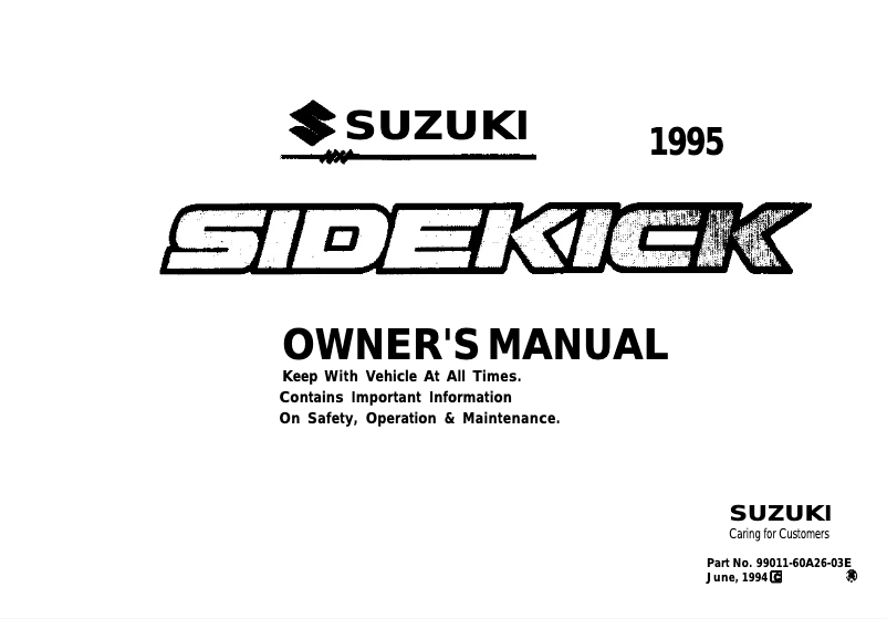 Page 1 de la notice Manuel utilisateur Suzuki Sidekick (1995)