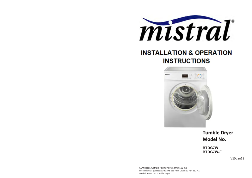 Página 1 del manual Manual de usuario Mistral BTDG7W