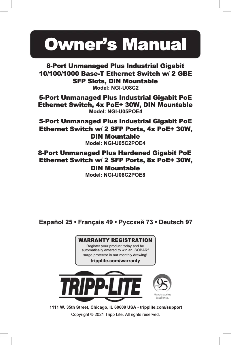 Page n°1 - Manuel utilisateur Tripp Lite NGI-U05POE4