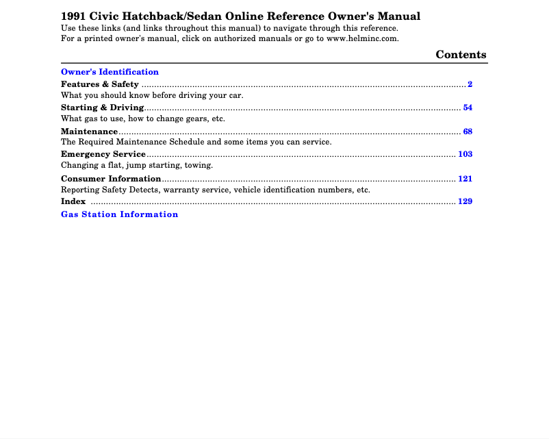 Página 1 del manual Manual de usuario Honda Civic Wagon (1991)