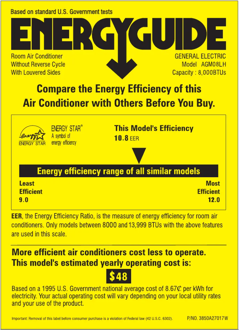 Page n°1 - Label énergétique GE AGM08LH