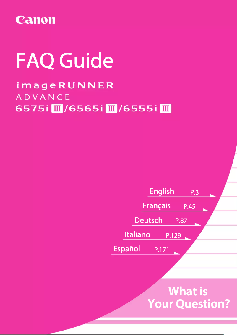 Page 1 de la notice FAQ Canon imageRUNNER ADVANCE 6555i PRT III