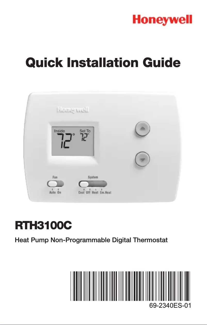 Page n°1 - Guide d'installation Honeywell RTH3100C