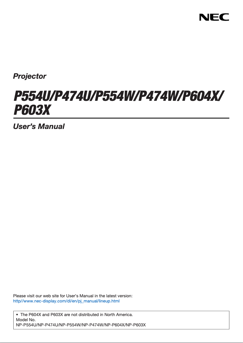 Page 1 de la notice Manuel utilisateur NEC P603X