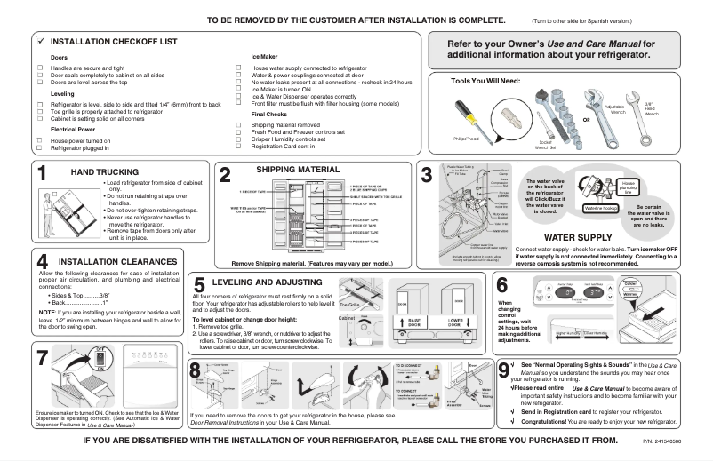 Page n°1 - Guide d'installation Frigidaire FSC23F7DSB