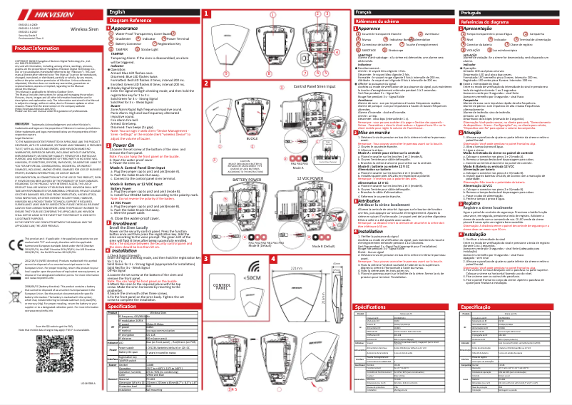 Page 1 de la notice Manuel utilisateur Hikvision DS-PSG-WO-868