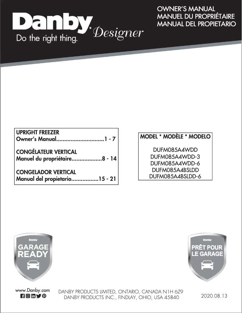 Page 1 de la notice Manuel utilisateur Danby DUFM085A4WDD-3