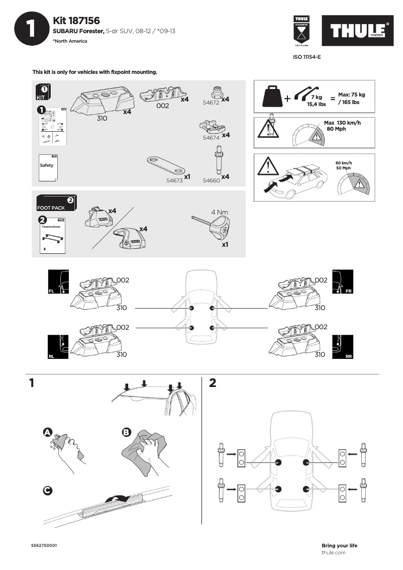 Page n°1 - Manuel utilisateur Thule Kit 187156
