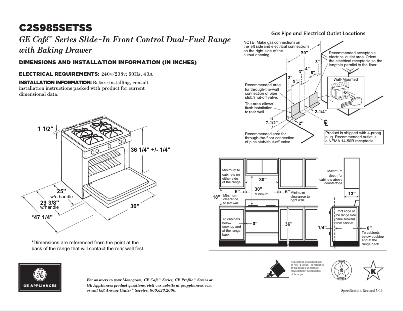 Page 1 de la notice Fiche technique GE Cafe C2S985SETSS