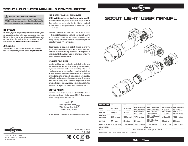 Page 1 de la notice Manuel utilisateur SureFire Vampire Scout M323V