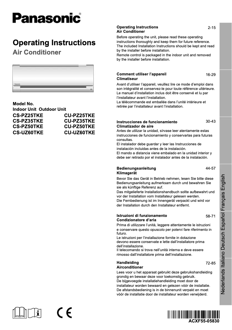 Image de la première page du manuel de l'appareil CU-UZ60TKE
