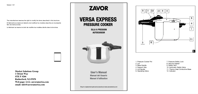 Page 1 de la notice Manuel utilisateur Zavor Versa Express ZCWRA01