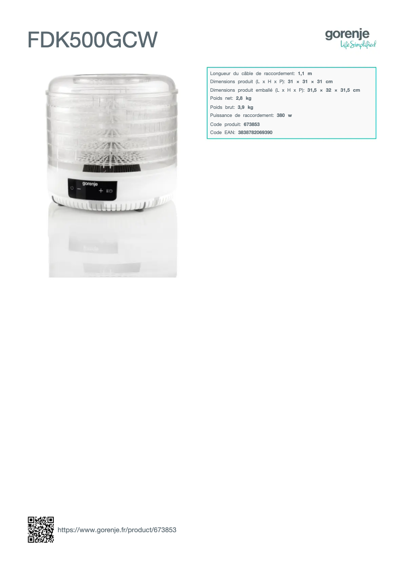 Image de la première page du manuel de l'appareil FDK500GCW