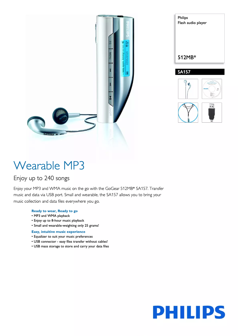 Page 1 de la notice Brochure Philips GoGear SA157