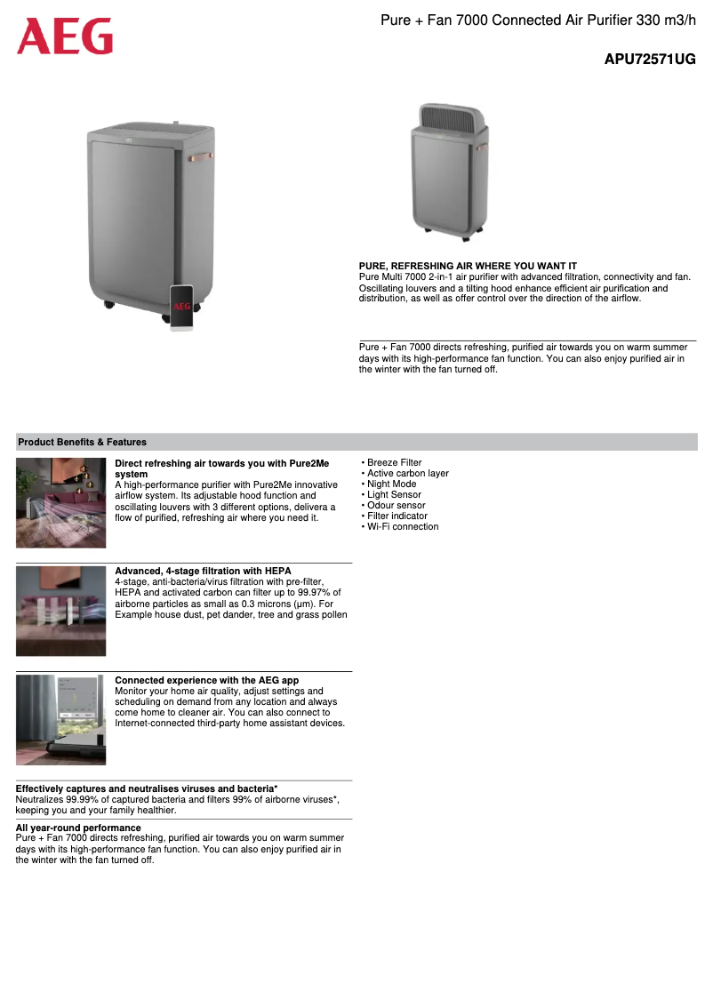 Page 1 de la notice Fiche technique AEG Pure Multi 7000