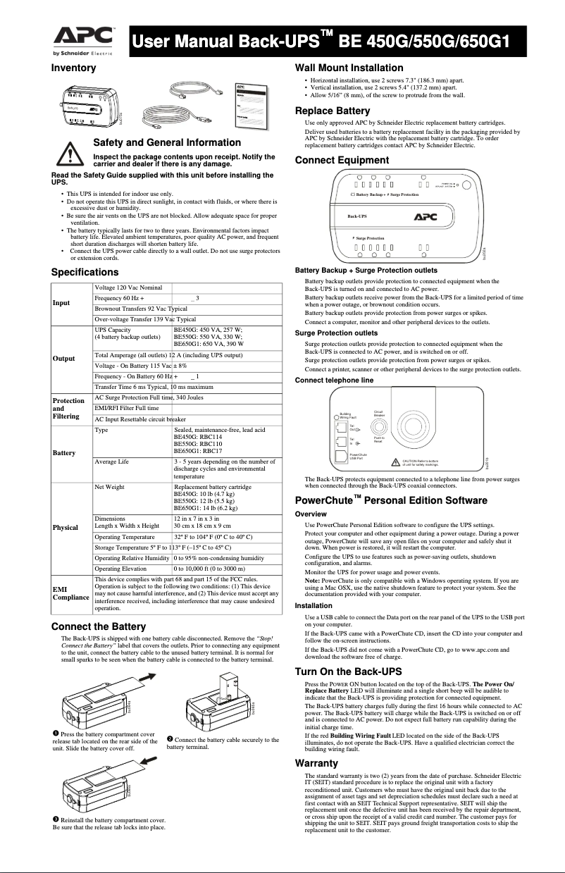Page 1 de la notice Manuel utilisateur APC BE450G-LM