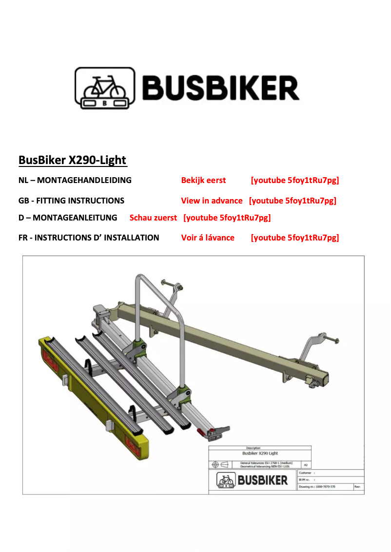 Page 1 de la notice Manuel utilisateur BusBiker X290 Light
