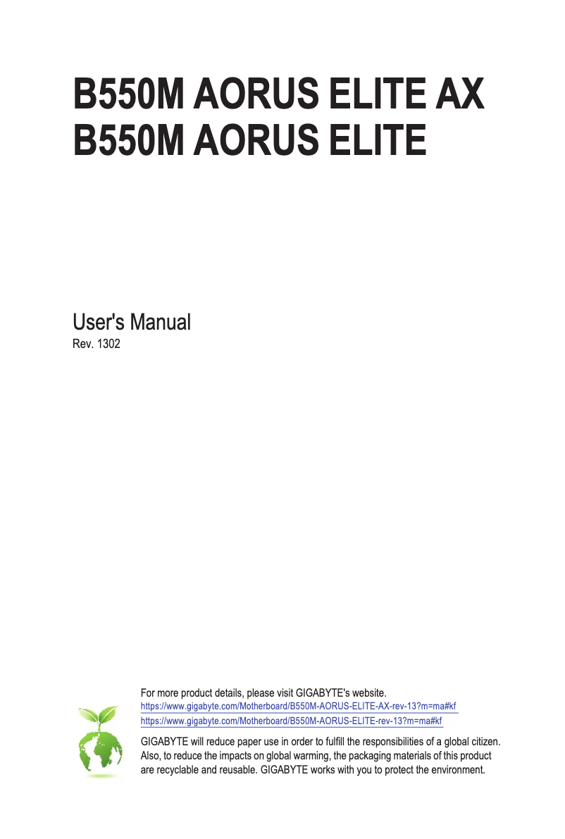Page 1 de la notice Manuel utilisateur Gigabyte B550M Aorus Elite AX
