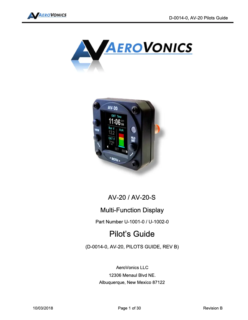 Page n°1 - Manuel utilisateur uAvionix AV-20-S