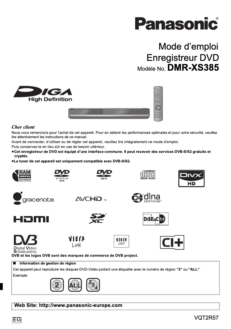 Page 1 de la notice Manuel utilisateur Panasonic DMR-XS385