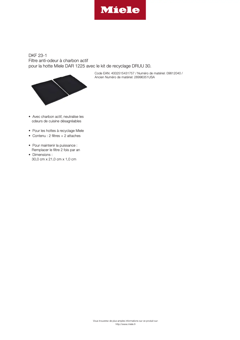 Page 1 de la notice Manuel utilisateur Miele DKF 23-1