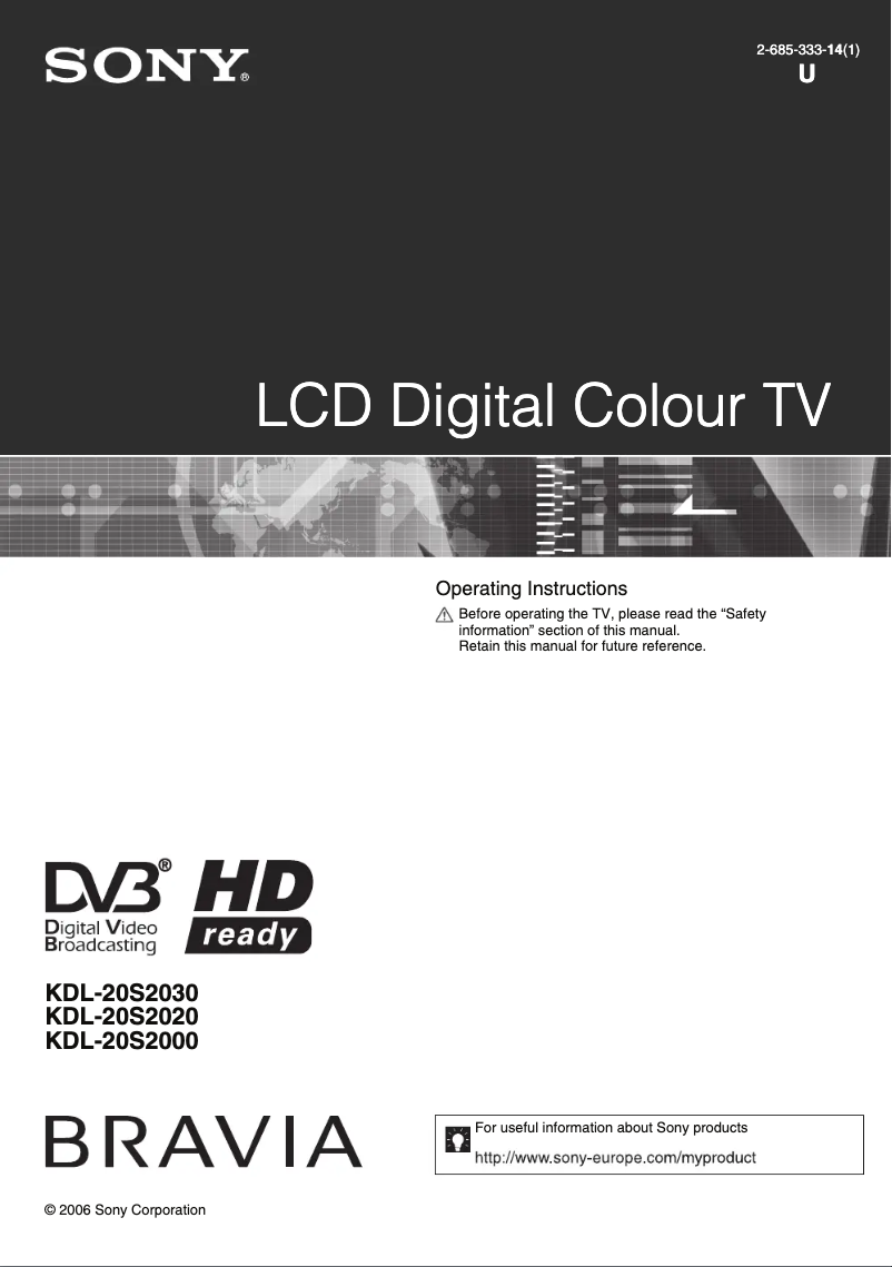 Page 1 de la notice Manuel utilisateur Sony Bravia KDL-20S2030G