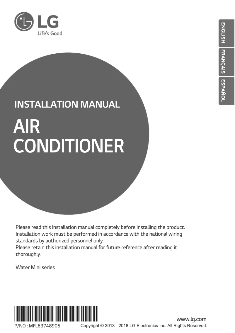 Page n°1 - Manuel utilisateur LG ARWN038GA2