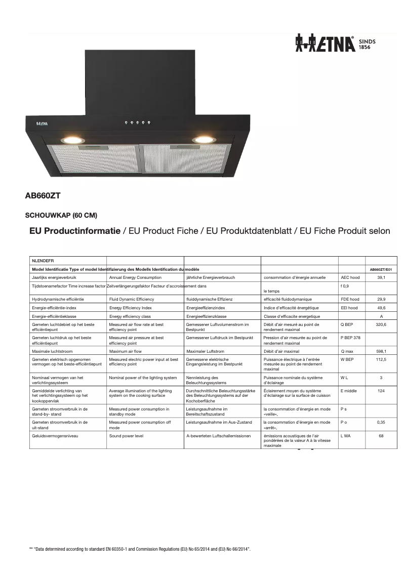 Page 1 de la notice Fiche technique Etna AB660ZT