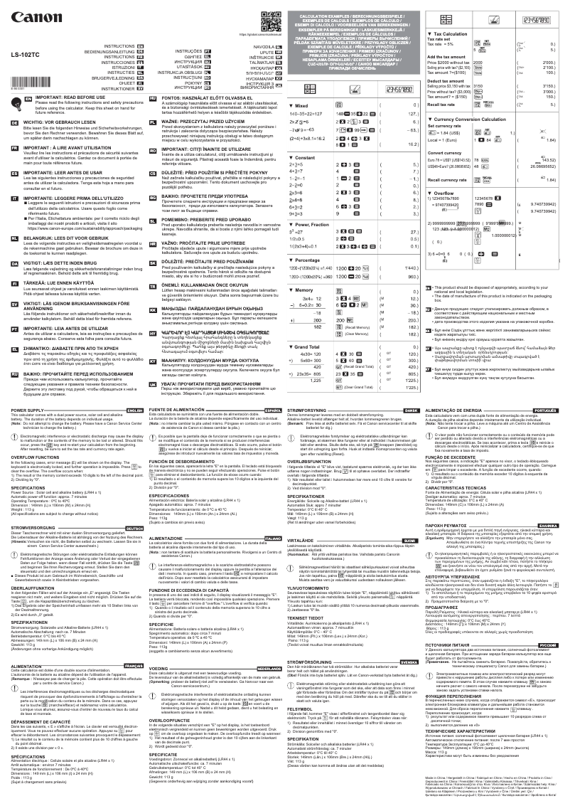 Página 1 del manual Manual de usuario Canon LS-102TC