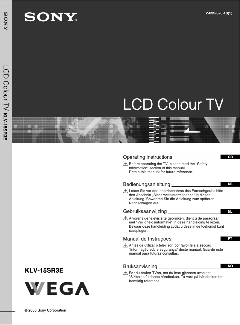 Page 1 de la notice Manuel utilisateur Sony Wega KLV-15SR3E