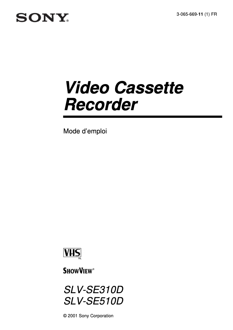 Page 1 de la notice Manuel utilisateur Sony SLV-SE510D