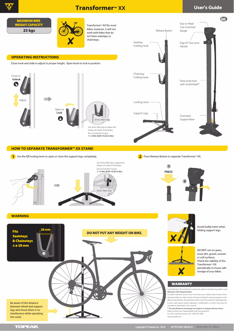 Page 1 de la notice Manuel utilisateur Topeak Transformer XX