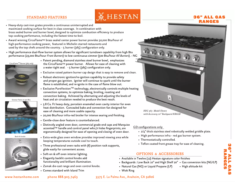 Page 1 de la notice Fiche technique Hestan KRG364GDLPPP