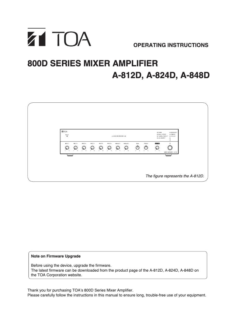 Page 1 de la notice Manuel utilisateur TOA A-824D