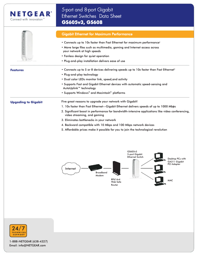 Page n°1 - Fiche technique Netgear GS605v4