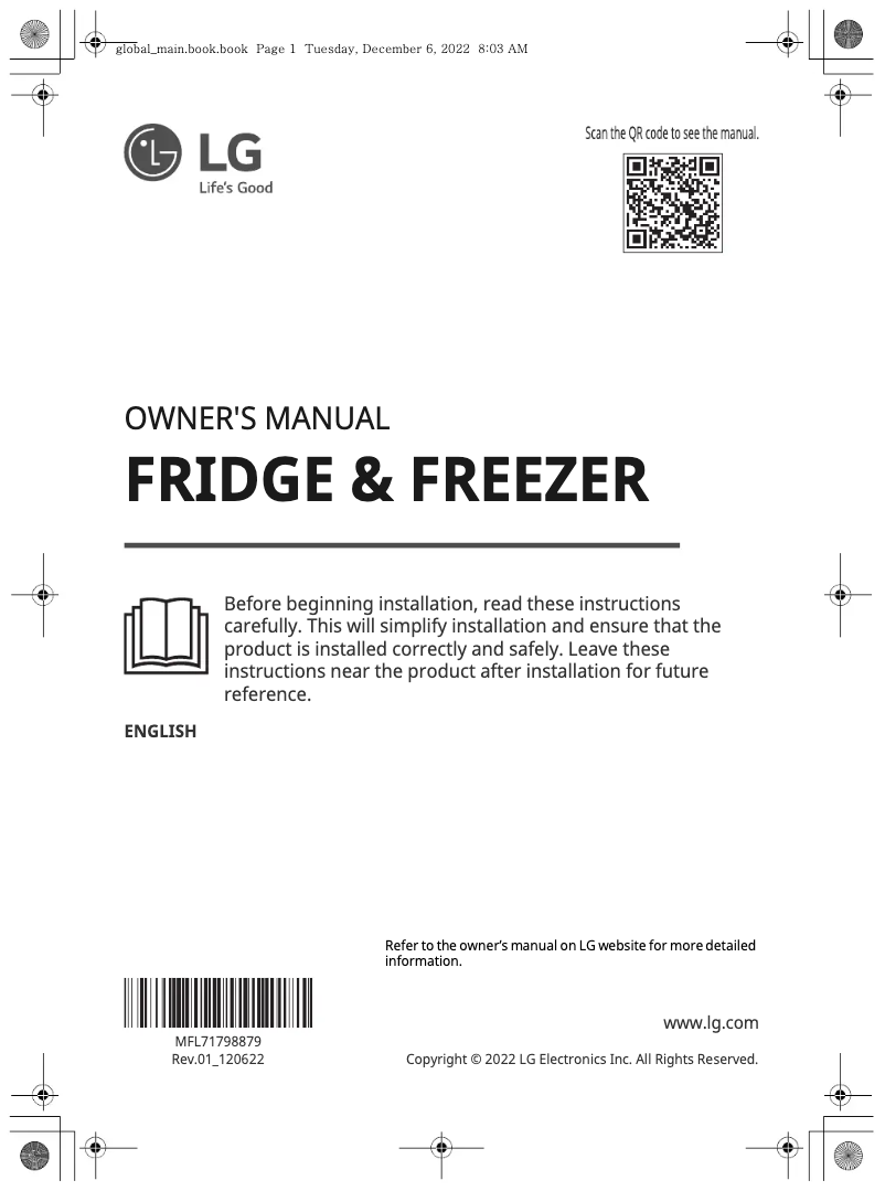 Page 1 de la notice Manuel utilisateur LG GSLV70PZLE